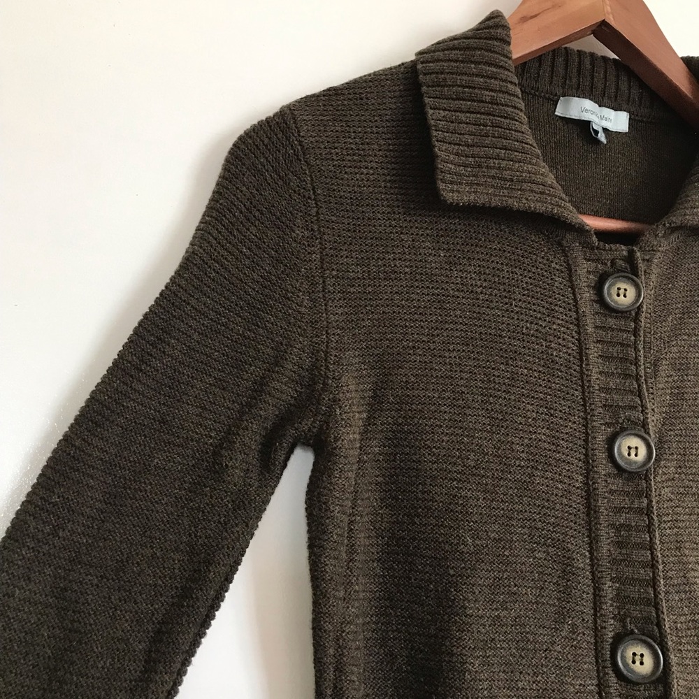 Veronika Maine Sml Olive Green Collared Cardi Knit - Picture 2 of 13